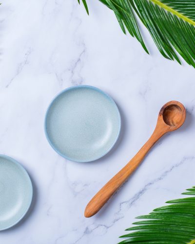 Empty bowls and measure spoon for beauty treatment